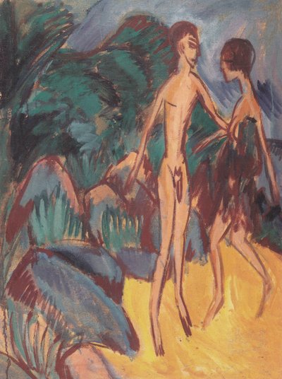 Nackter Jüngling und Mädchen am Strand von Ernst Ludwig Kirchner